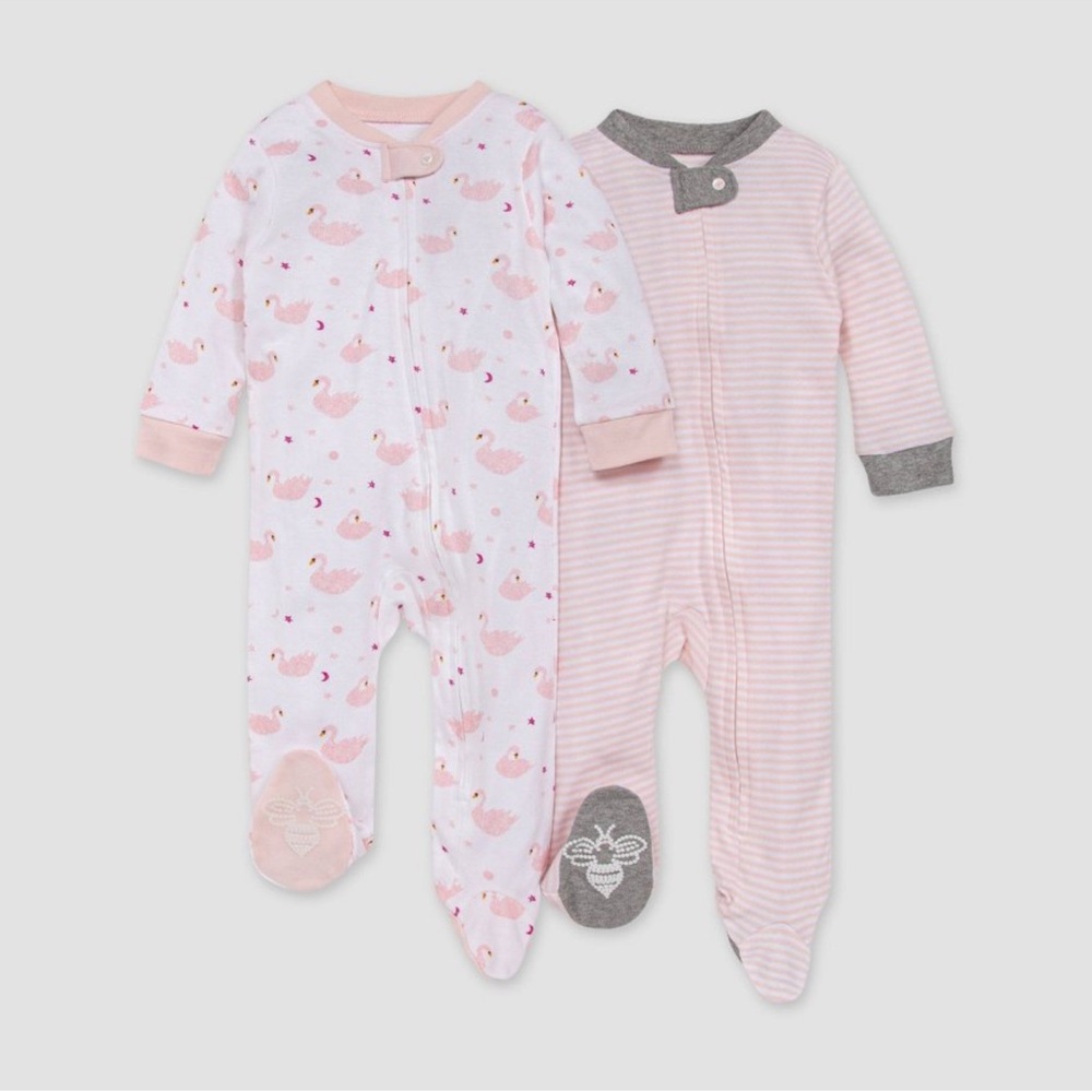 Burt's Bees Baby 2pk Graceful Swan Sleep N' Play 
 in Pink, Size 0-3 Months